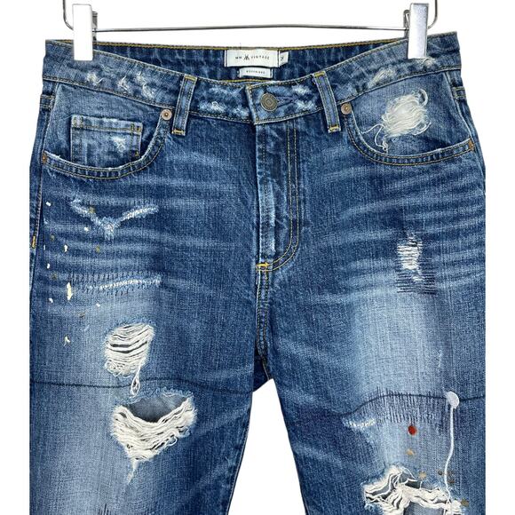 MM Vintage Distressed Embroidered Boyfriend Jeans 26 Splatter Paint Boho Grunge - Picture 4 of 6